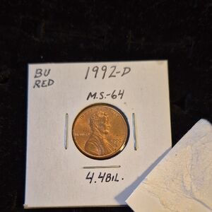 1992-D Lincoln Penny Coin MS-64 BU Red